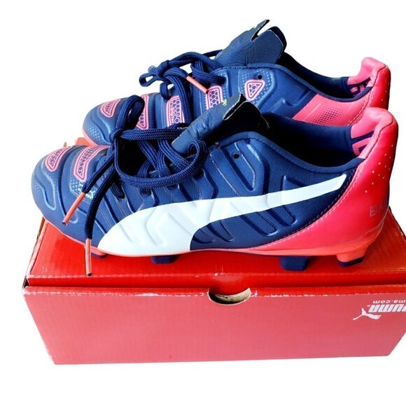 Puma blue-White junior soccer trainers cleats. size 3 - Picture 3 of 8